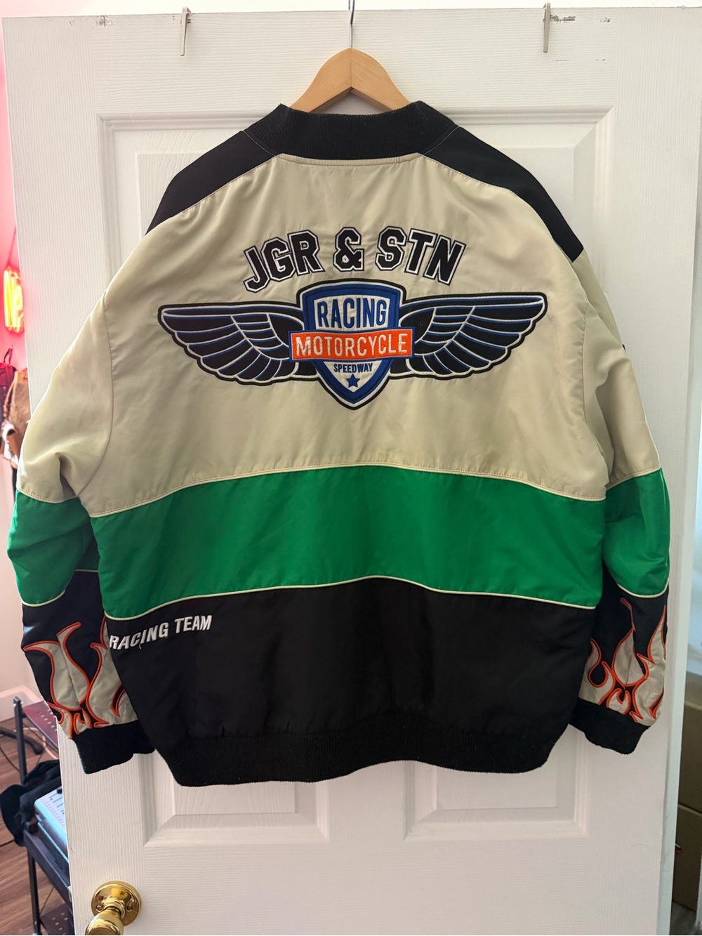 Jagger & Stone Women's Racing Bomber Jacket - Green/Black/Cream - L/XL - Picture 2 of 2